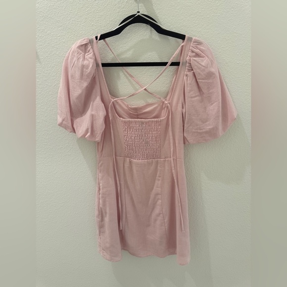 Puff sleeve pink linen dress - Picture 4 of 8